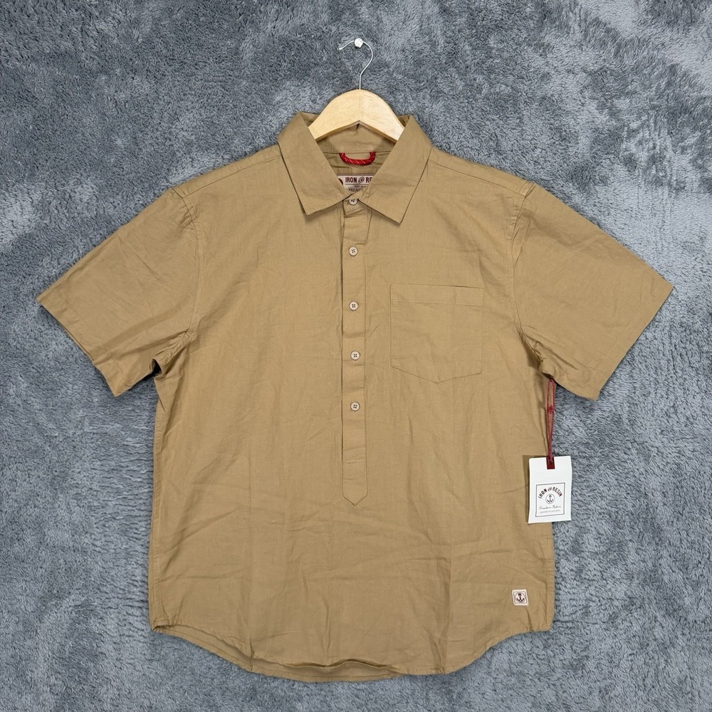 Iron & Resin Ashdown Shirt Mens M Tan Cotton Hemp Blend Short Sleeve Button Up